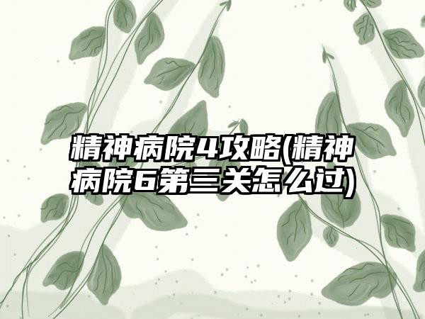 精神病院4攻略(精神病院6第三关怎么过)