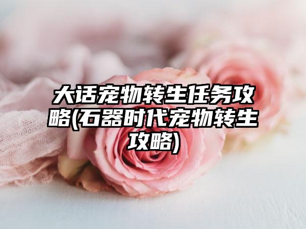 大话宠物转生任务攻略(石器时代宠物转生攻略)